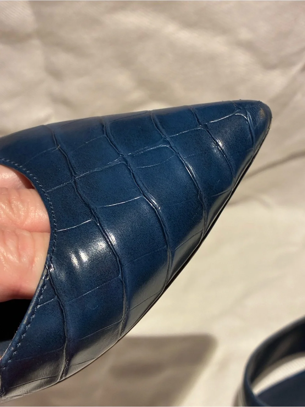 Zara Navy Croc-Embossed Pointed Toe Slingback Flats, sz 35/US 5
